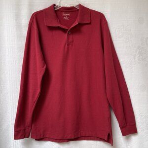 LL Bean Shirt Mens Small Traditional Fit Long Sleeve Polo Festive Red Travel